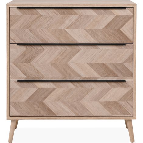 Cassettone a 3 cassetti, rovere Sonoma ed effetto chevron L80 cm - Torun