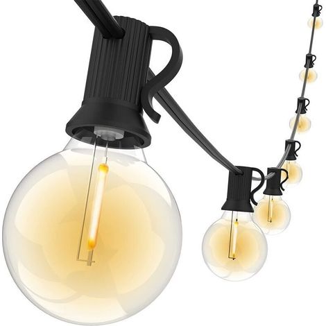15 Meter LED Lichterkette G40 Großbirnen Warmweiß wasserdicht IP44 verbindbar mit 25+1 Ersatzbirnen für Garten Terrasse Balkon Party Dekoration (1/3)