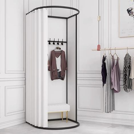 Cabine d'essayage autonome 100 x 95 x 200 cm, cabine d'essayage en U avec rail de déplacement, paravent portable sur pied, cabine d'essayage avec œillets d'occultation, pour centre commercial (1/5)