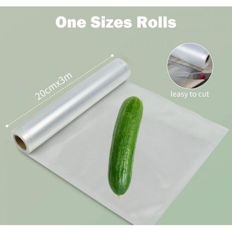 2 Rotoli Di Buste Sottovuoto Groffrate per Alimenti 2 Rotoli 20 cm x 3 Metri