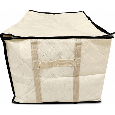 Sac de rangement pour couette avec poignées, organisateur de vêtements en tissu non tissé, sac de déménagement, motif à carreaux gris clair et beige, 90 L (1/4)
