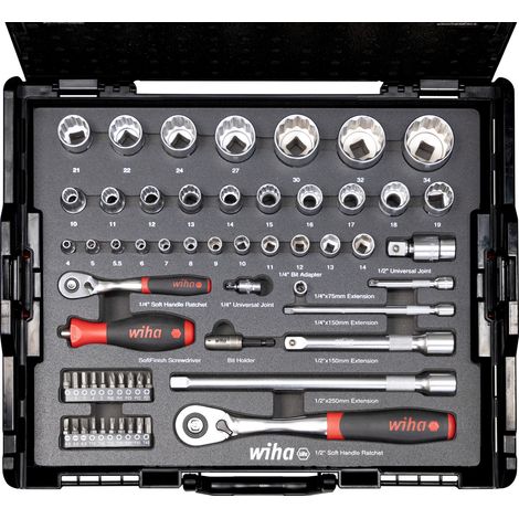 Conjunto de zócalo y bits 1/4 y 1/2 doble y hexágono métrico, 60 uds. En l-boxx