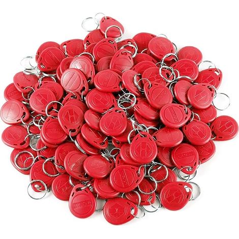 100 x 125 KHz RFID Key Ring Access Control Card Key Ring for Door Access Control System TK4100 / EM4100 (Red)