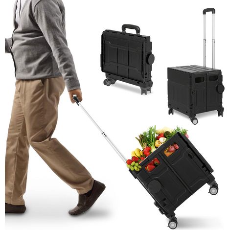 Carrello della spesa pieghevole a 4 ruote da 50 litri con manico telescopico e coperchio per viaggi, shopping e traslochi (nero) (1/5)