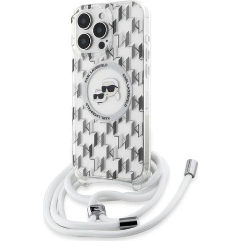 Karl Lagerfeld KLHMP16LHCKCKLCT Transparente Hartschalen-Hülle für iPhone 16 Pro (6,3 Zoll) mit IML Crossbody-Umhängetasche, Monogram Karl & Choupette Head MagSafe (1/5)