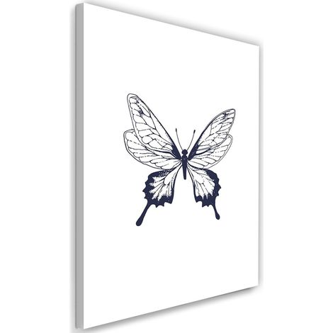 Tableau sur toile Papillon peint Noir et blanc 40x60 (1/5)