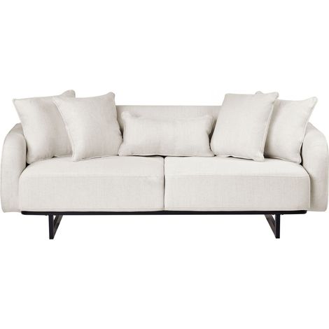3 Seater Sofa Off-White Fabric Upholstery Couch with Armrests Additional Pillows Modern Living Room SVANEK