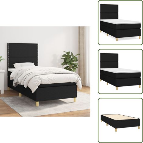 The Living Store Cama box spring con colchón tela negro 90x200 cm - Colchón de muelles ensacados