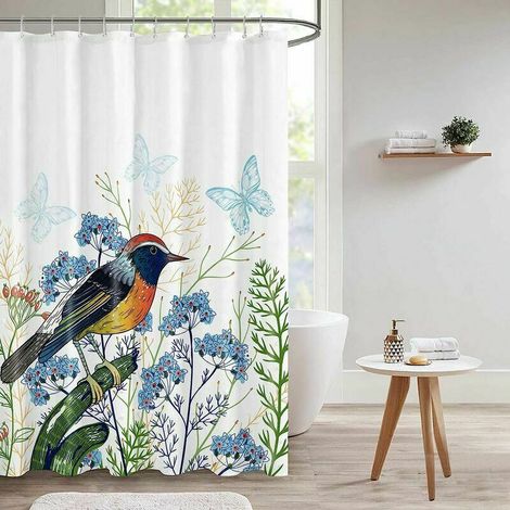 Rideau de douche en tissu polyester résistant à la moisissure imperméable lavable en machine avec 12 crochets pour salle de bain 180x180cm (1/5)