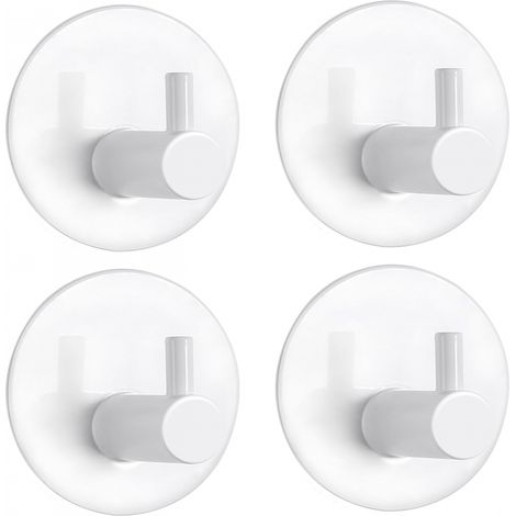 Lot de 4 crochets muraux blancs en acier inoxydable, adhésifs pour serviettes de salle de bain (1/5)