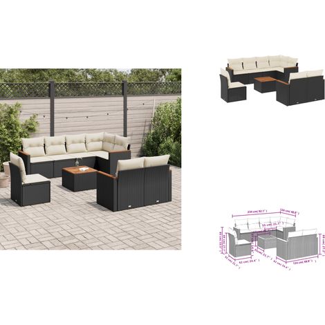 9-tlg. Garten-Sofagarnitur mit Kissen Schwarz Poly Rattan - Gartenmöbel Set - Gartensorte - Outdoor Möbel - Lounge Sofa - Esstisch (1/3)