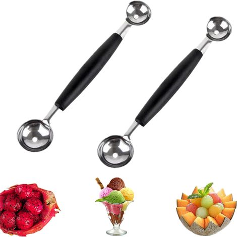Cuillère à glace à double extrémité, billes de cantaloup en acier inoxydable, billes de melon rondes et lisses.