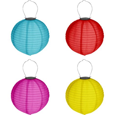 Lot de 4 lanternes solaires LED Ø 20 cm, lanternes de jardin décoratives colorées avec abat-jour sphérique. (1/2)