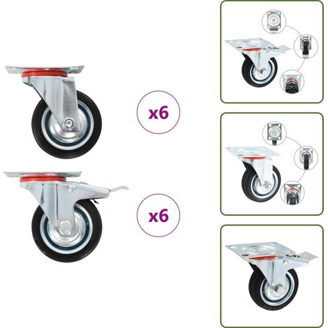 12 pcs Roulettes pivotantes 75 mm - Roulette Pivotante - Roulettes Pivotantes - Roulette De Chariot - Roulettes De Chariot (1/5)