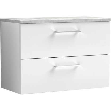 Nuie Arno Wall Hung 2-Drawer Vanity Unit with Bellato Grey Worktop 800mm Wide - Gloss White (1/5)