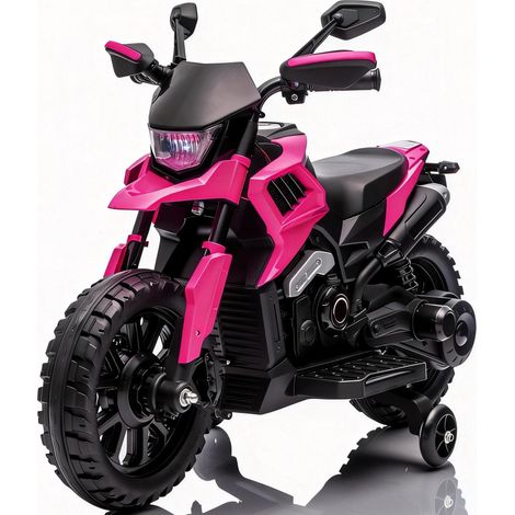 Moto Électrique Enfant 6V, 3 à 6 Ans, Roues Stabilisatrices, Phares, Musique & Klaxon, 85 x 58 x 42 cm, Rose Bonbon (1/5)