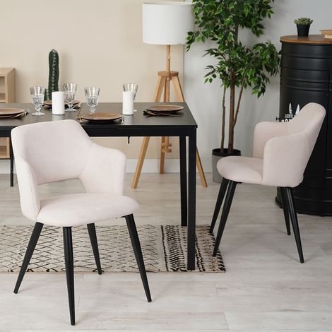 Meubles Cosy – Lot de 2 chaises scandinaves avec accoudoirs – Assise rembourrée en tissu – Pieds en métal – Confort ergonomique – Dimensions 48x54,5x80cm (1/5)