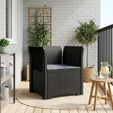 Fauteuil de jardin 1 place aspect rotin PP résistant aux UV avec coussin anthracite 68 x 62 x 70 cm - PANGIVO (1/5)