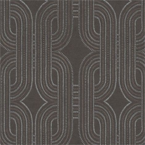 Retro wallpaper wall Profhome 399374 non-woven wallpaper slightly textured with graphical pattern and metallic highlights anthracite silver dark brown grey 5.33 m2 (1/5)