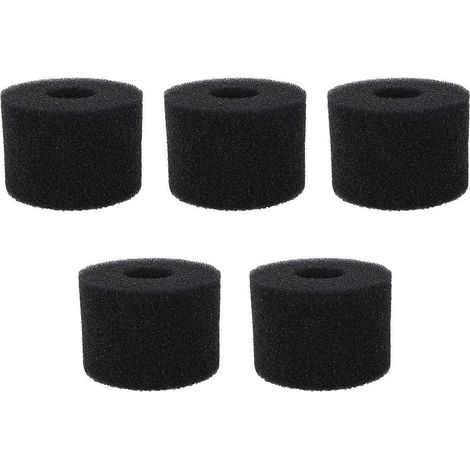 Set mit 5 wiederverwendbaren und waschbaren schwarzen zylindrischen PU-Filterschwämmen für Schwimmbadpumpen.