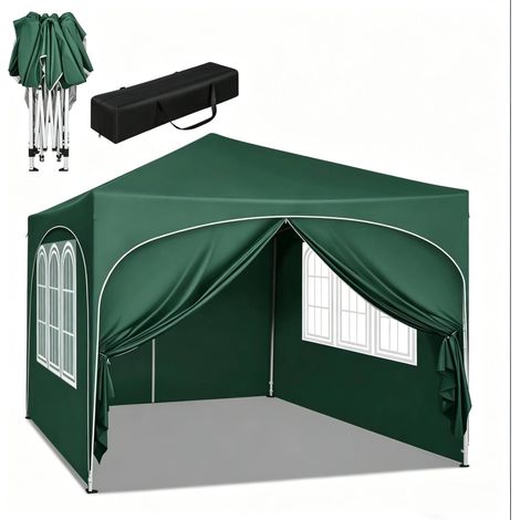 Pergola pieghevole da giardino 3 x 3 m verde con laterali, tetto Oxford, struttura in ferro, HOMVRA (1/5)