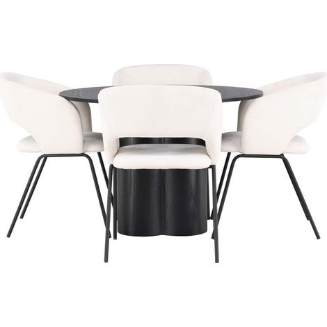 Olivia Essgruppe Tisch schwarz und 4 Day Stühle offwhite. (1/4)