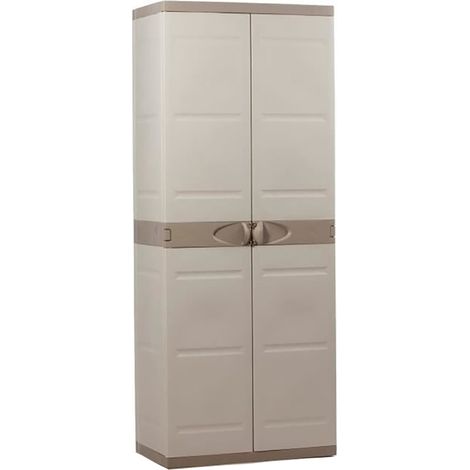 Armoire meuble de rangement 2 portes, intérieur/extérieur coloris beige - Longueur 70 x Profondeur 44 x Hauteur 176 cm -PEGANE- (1/3)