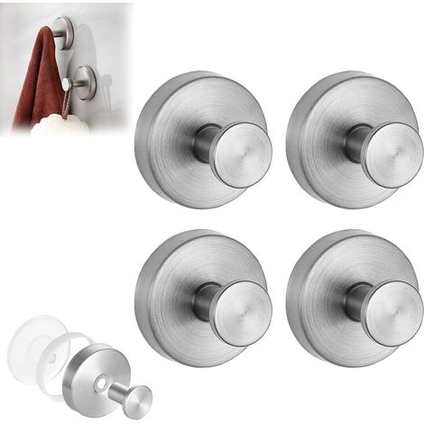Lot de 4 crochets muraux argent mat, imperméables, pour serviettes et manteaux – Salle de bain & Cuisine (1/5)
