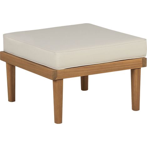 Otomana de madera de acacia clara beige claro cojín resistente intemperie Baratti