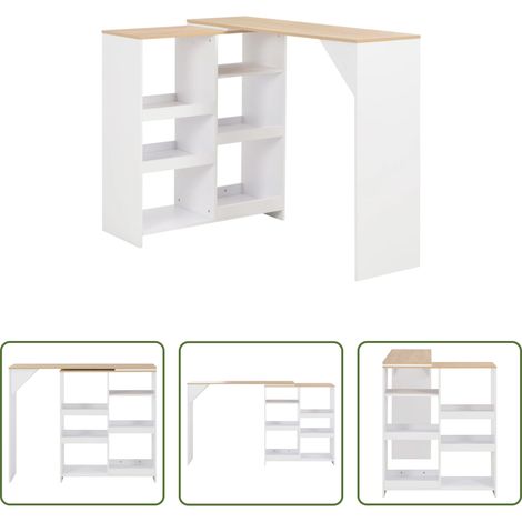 Table de cuisine - Table de bar avec tablette amovible Blanc 138x39x110 cm (1/5)