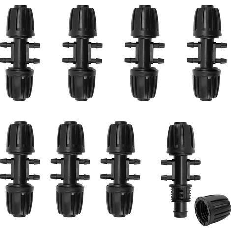 Set mit 8 verriegelbaren 6-Wege-T-Verbindern mit Widerhaken, Gartenbewässerungsschlauchverbinder für Schläuche von 13/16 mm bis 4/7 mm, Tropfbewässerungsverbinder für Gartenrasen (1/5)