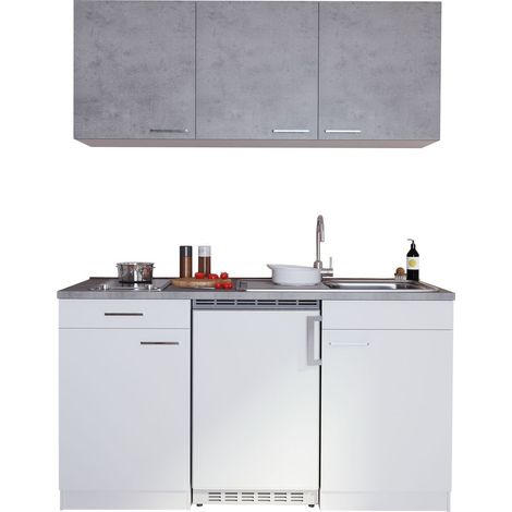 Küche Miniküche Singleküche Küchenzeile Pantry Weiß Beton Luis 150 cm Respekta