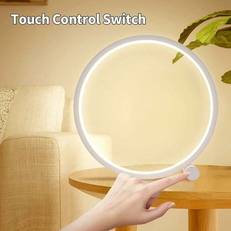 Lampe de Chevet Led Lampe de Table Anneau Tactile Intensite Variable,Lumiere Chevet Chambre 3 Couleurs Dimmable 10 Luminosite Design Cercle Moderne, Materiel en metal Lampe de bureau Ronde（Blanc） (1/4)