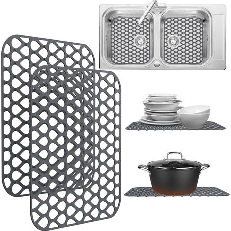 Lot de 2 Tapis évier, Silicone alimentaire, Antidérapant, Résistant chaleur, Lave-vaisselle, Cuisine (1/5)