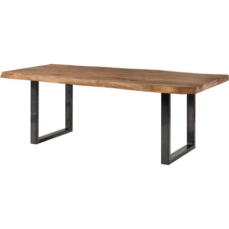 Table à manger 200x100 en bois de Sheesham bois naturel pieds en U anthracite brillant FREEFORM 5