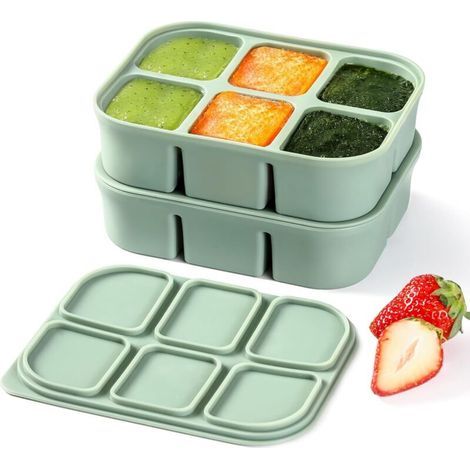 Set mit 2 stapelbaren Eiswürfelformen, groß, quadratisch und leicht zu entformen, mit abnehmbarem Deckel, BPA-frei, für Cocktails, Whisky, Suppen und Babynahrung (1/4)