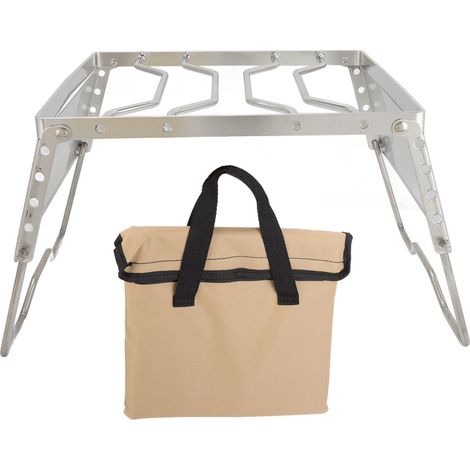 Support de poêle en acier inoxydable argenté, pliable, multifonctionnel, Portable, pour Pot de pique-nique, pour Camping et voyage (1/5)