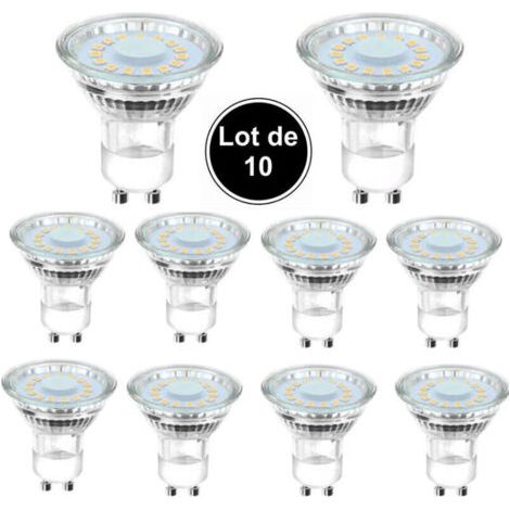 10 GU10 LED-Lampen, entsprechend einer 50-Watt-Halogenlampe, 4 Watt, 6500 Kelvin tageslichtweißes Licht, 120° Abstrahlwinkel.