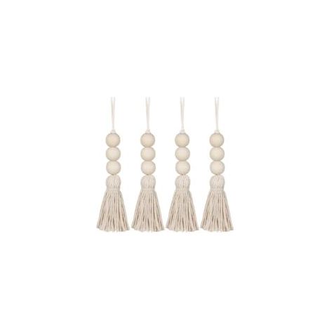 Lot de 4 perles à pompons en bois pour poignée de porte de placard - Décoration murale décorative - Pompon - Pendentif pour armoire, porche (1/5)