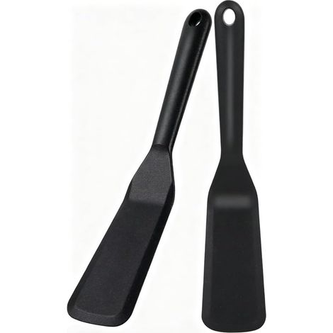 Lot de 2 Spatule Silicone Cuisine 25cm Noir, Mini Spatule Crepe Antiadhésive Résistante à la Chaleur, Maryse Patisserie Sans BPA pour Pizza Plancha Oeufs, Ustensiles de Cuisine Accessoires