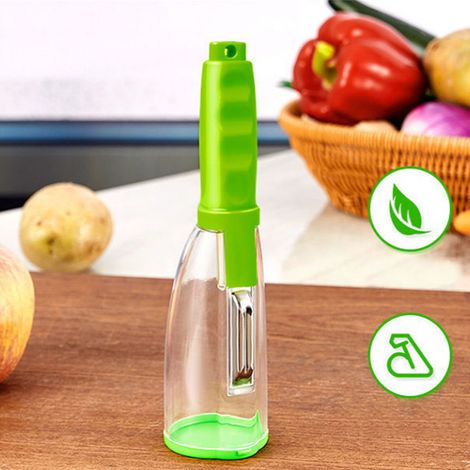 Éplucheur multifonction en acier inoxydable avec récipient de rangement pour légumes, carottes et pommes de terre. Idéal pour la cuisine. Convient pour fruits, carottes et pommes de terre. (1/5)