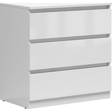 Commode meuble de rangement à 3 tiroirs coloris Blanc brillant - Longueur 75 x Profondeur 45 x Hauteur 75,5 cm (1/3)