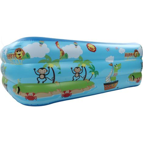 Quadratisches, aufblasbares Familienbecken mit Zoo-Motiven für Kinder, Kleinkinder und Erwachsene, ideal für den Einsatz im Freien, im Garten oder Hof.