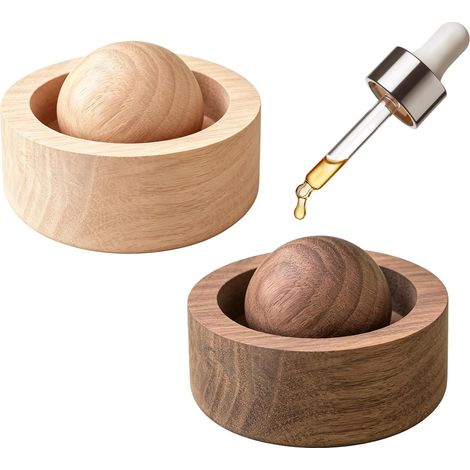 2 Pièces Boule Diffuseur d'huiles Essentielles en Bois Naturel, Portable Boule Diffuseur d'Huiles Essentielles Réutilisable Petit Diffuseurs d'arômes en Bois pour Bureau, Voiture, Maison, Voyages