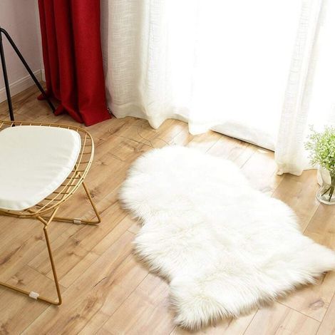 Housse De Chaise De Luxe En Fausse Peau De Mouton Douce, Coussin De Siège, Tapis En Fourrure De Peluche Pour Chambre à Coucher, 0,6 X 0,9 M, Blanc (1/4)