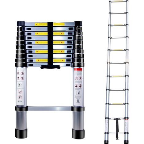 Échelle Télescopique de 3.2M Échelle Escamotable Réglable en Aluminium Échelle Pliable Portable 10 Marches (1/4)