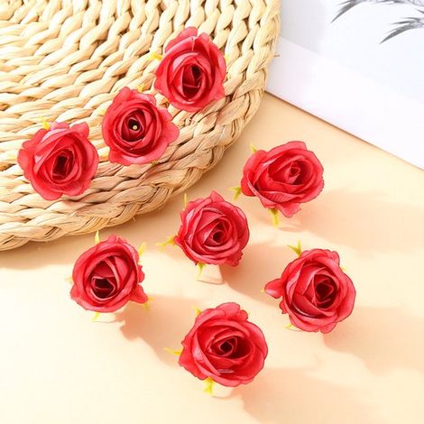 Paquete de 11 cabezas de rosas artificiales，Flores de seda / Flores artificiales，Ideales para coronas caseras，accesorios florales para el cabello (1/5)