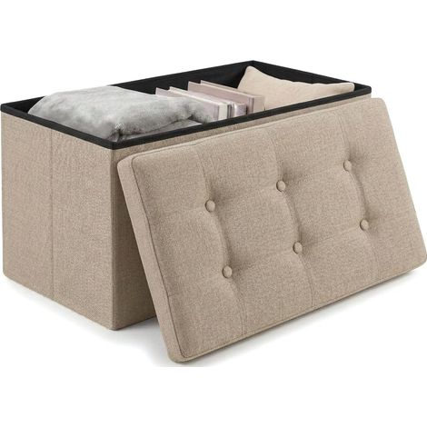 Pouf Rangement Pliable avec Couvercle en Tissu 38x76x38 cm – Coffre de Rangement, Banc Multifonction, Repose Pied Salon, Coiffeuse (Beige) (1/5)