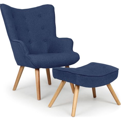 Fauteuil scandinave + pouf Lylou Tissu Bleu