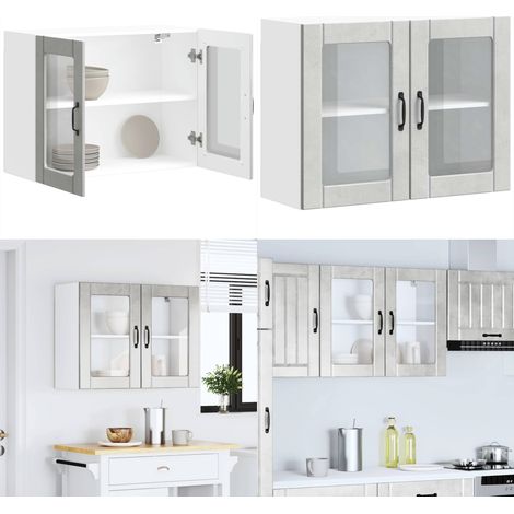 Pensile da Cucina con Porta in Vetro Lucca Grigio Cemento - Armadio da parete - Armadio da cucina